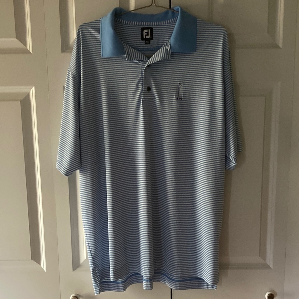 FootJoy FJ mens XL polo blue white striped golf Omaha Country club logo